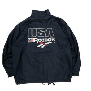 【S】USA古着 90s リーボック Reebok ビッグ刺繍 プリント ナイロンジャケット