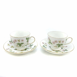 ウェッジウッド WEDGWOOD ワイルドストロベリー カップ&ソーサー 2客セット 花柄 金彩 ホワイト 食器 ■SG