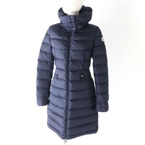 美品★正規品 MONCLER モンクレール FLAMMETTE フラメッテ 18-19AW ロゴワッペン・フード付 ZIP UP ロングダウンコート ネイビー 00