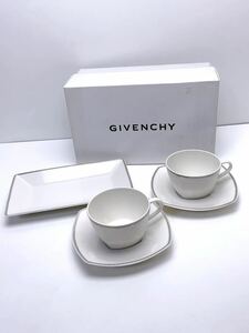 E320 未使用 GIVENCHY ジバンシィ トレー付ペアコーヒーセット カップアンドソーサー プレート 皿 コーヒーカップ＆ソーサー