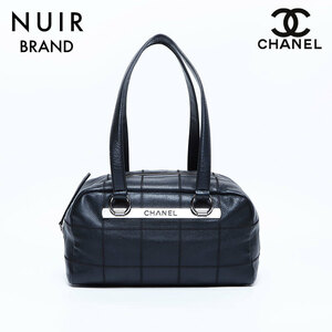 シャネル CHANEL ショルダーバッグ 10番台 キャビアスキン チョコバー　シルバー金具 ブラック