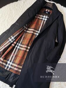 U5 超美品【最高峰!!目立ちノバチェック】定価20万●BURBERRY LONDON● ハイネックトレンチコート バーバリーコート メンズ 高級ラムレザー