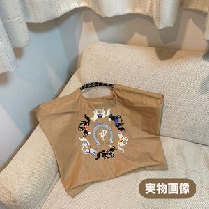 【新品】ホース柄刺繍　エコバッグ（ベージュ）【トートバッグ】馬　 ボールアンドチェーン