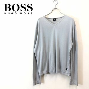 1N1890-F◆ HUGO BOSS ヒューゴボス ニット セーター Ｖネック トップス ◆ sizeXL コットン グレー 古着 メンズ 秋冬