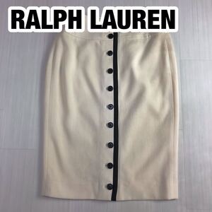 RALPH LAUREN ラルフローレン タイトスカート 0 アイボリー 前開き ライン 膝丈スカート