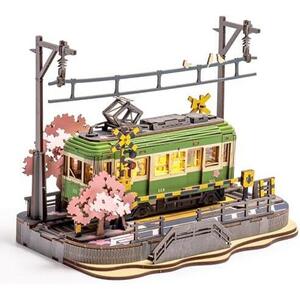 立体パズル 木製 3D ウッドパズル 桜の電車 LEDライト付き 組み立て 工作キット DIY クラフト メカニカル モデル 和風インテリア