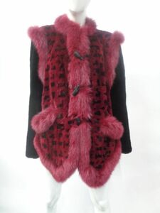 ピンク&ブラック　シェアード・ビーバー&フォックス毛皮ファー・ジャケット　アメリカンサイズ6-8