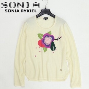 ◆SONIA RYKIEL ソニアリキエル 花 フラワー スパンコール装飾 ウール ニット セーター アイボリー 40