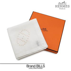 未使用品 HERMES エルメス ハンカチ エブリン 081019G 刺しゅう BLANC ホワイト