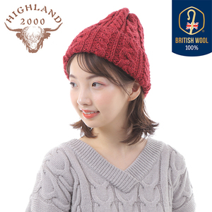 HIGHLAND 2000 ハイランド ケーブル ニットキャップ ブリティッシュウール レッドミックス British Wool Bob Cap MADE IN ENGLAND 英国製