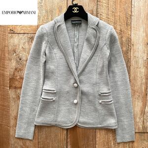 【美品】EMPORIO ARMANI エンポリオアルマーニ ニット テーラード ジャケット 38 グレー