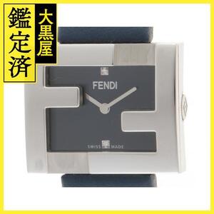 FEND　フェンディ　レクタンギュラー　F100102801　SS/レザー　2Pダイヤ　女性用クオーツ時計【473】