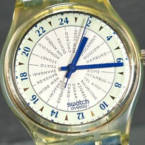 SWATCH スウォッチ AG1993 腕時計 クオーツ アナログ レザーベルト クリアケース スケルトン 24時間表示 新品電池交換済み 動作確認済み