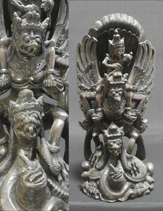 木彫立像 ガルーダに乗るウイシュヌ神 インドネシア バリ島 【送料無料】