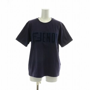 フェンディ FENDI Tシャツ カットソー 半袖 クルーネック ロゴ ワッペン M 紺 ネイビー FS7254 AD8Z /XZ ■GY19 レディース