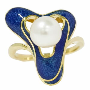 本物 ミキモト MIKIMOTO パール 7.5mm K18 YG リング 指輪 8号 イエローゴールド ホワイト ブルー