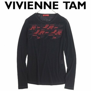 ◆VIVIENNE TAM ヴィヴィアンタム フロント透かしデザイン パワーネット トップス 黒 ブラック×レッド 0