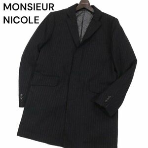 MONSIEUR NICOLE ムッシュ ニコル 秋冬 中綿★ ストライプ ウール チェスター コート Sz.46　メンズ　I3T01750_A#N