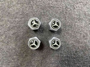 ★メルセデス・ベンツ BENZ★411★シルバー★車のタイヤバルブキャップカバー 4個セット 六角 エアバルブキャップ バルブノズルカバー