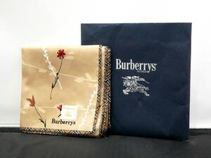 ▼送料180円(R607-H157) 未使用 BURBERRY バーバリー 大判ハンカチ 花柄 ノバチェック 綿100% 日本製 約49.5cm×約48.5cm シールタグ付き