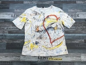 MSGM × YOOX レディース 綿 総柄 プリント 半袖Tシャツ S うすい水色×黄色×オレンジ