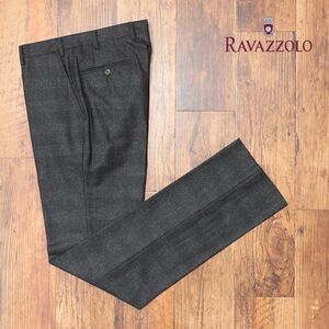 1円/秋冬/Ravazzolo/48サイズ/スラックス 上質ウール フラノ グレンチェック ノータック イタリア製 新品/グレー/jd470/