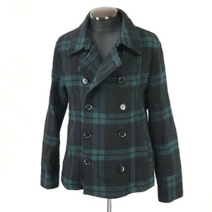 ヘッジ/HEDGE★チェック柄/ショート丈/Pコート【3/メンズL/黒×緑/black×green】Coat/Jacket/Jumper◆BH749