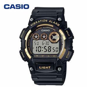 バイブレーション アラーム CASIO カシオ W735 ブラック ゴールド 腕時計 デジタル 男の子 メンズ 男性 キッズ 振動 バイブ 防水 軽量