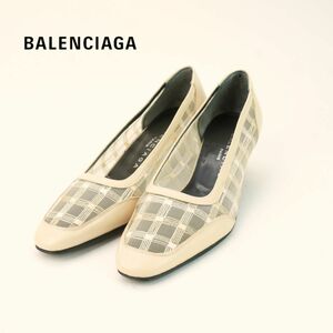 BALENCIAGA バレンシアガ 35 1/2 22.5 パンプス ヒール ラウンドトゥ メッシュ レザー ベージュ/PC98