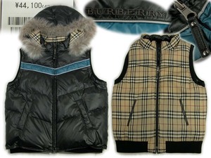 ★新品未使用★BURBERRY LONDONバーバリー★フードブルーフォックス付・チェック付★リバーシブルダウンベスト★男女兼用★日本製