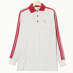 【1円スタート】メール便○ USA製 adidas アディダス 衿付き長袖カットソー 綿ポリエステル ヴィンテージ オールド 灰色 グレー S メンズ