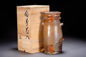 【善古堂】某有名オークション買入 時代物 備前焼 在銘 花入 花生 花瓶 共箱 和風インテリア 骨董品 古美術1125-99S02　