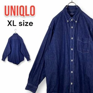 UNIQLO ユニクロ XL ベーシック オーバーサイズ デニム ポケット付き BD シャツ インディゴ サイズXL 大きいサイズ