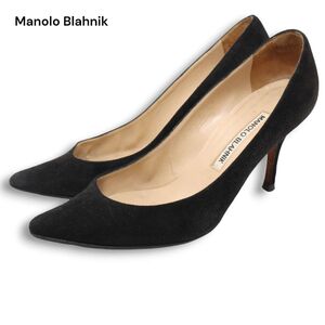 MANOLO BLAHNIK マノロブラニク 秋冬 ポインテッドトゥ♪ スエード ヒール パンプス Sz.35 1/2　レディース 黒 イタリア製　K4G00131_A#T