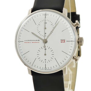 【3年保証】 ユンハンス マックス ビル クロノスコープ 027/9900.02 K18WG無垢 白 バウハウス100周年記念 限定 自動巻き メンズ 腕時計