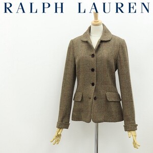 美品 国内正規品◆RALPH LAUREN ラルフローレン アルパカ混 チェック柄 ウール ベロアボタン ジャケット 7