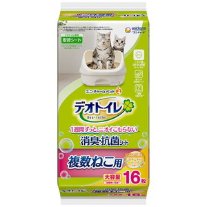 （まとめ買い）ユニ・チャーム デオトイレ 複数ねこ用 ふんわり香る消臭・抗菌シート ナチュラルソープの香り 16枚 〔×3〕