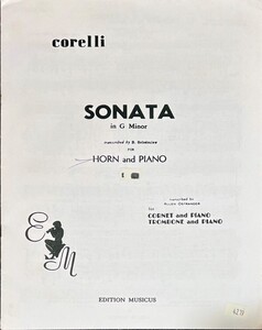 コレッリ ソナタ ト短調 (ホルン+ピアノ)輸入楽譜 Corelli Sonata in G Minor 洋書