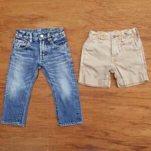 DENIM&DUNGAREE デニム＆ダンガリー 90 インディゴデニムパンツ ショートパンツ セット W50cm ユーズド加工 Go to hollywood フィス FITH