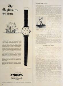 稀少・時計広告！1957年エニカ 時計広告/Enicar Ultrasonic Sherpas Watch/Swiss/メイフラワー号/W