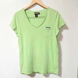 H8233gg RALPH LAUREN RUGBYラルフローレン ラグビー サイズL 半袖Tシャツ グリーン系 メンズ コットン100% Ｖネック 蛍光色 派手 おしゃれ