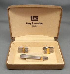 EU-8930■Gui Laroche ギラロッシュ カフス & タイバー ゴールド＆シルバーカラー ケース付き 中古■切手可