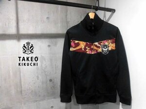 美品 TK/TAKEO KIKUCHI タケオキクチ 鶴エンブレムワッペン 和柄切替 トラックジャケット 3/トラックトップ/ジャージトップス/黒/メンズ