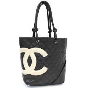 1円 ◎良品 CHANEL シャネル ハンドバッグ カンボンライン ミディアムトート ココマーク レザー ブラック ホワイト◎E.Cep.tI-09