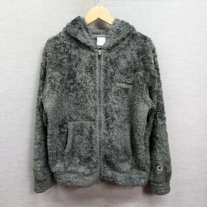 J726 champion チャンピオン フリース ジャケット ジップアップ パーカー L グレー シェルパ生地 アウトドア キャンプ レジャー 刺繍