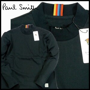 新品 1円~ ポールスミス モックネック 長袖カットソー M 黒 アーティストストライプタブ ロングスリーブシャツ Paul Smith メンズ【3808】