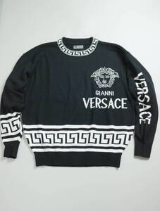 Y266/VERSACE/ヴェルサーチ/イタリア製/メドゥーサ/クルーネック/ウール×コットン/ニット/セーター/オールド/デカロゴ/