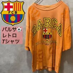 【b2444】バルセロナレトロTシャツXLオレンジバルサスペインサッカーラリーガ