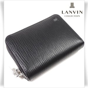 新品1円～★LANVIN COLLECTION ランバン コレクション メンズ 牛革レザー 本革 二つ折り財布 ミニウォレット 黒 ギフトに♪◆5058◆