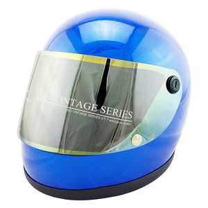 フルフェイスヘルメット メタリックブルー×イエローミラーシールド Lサイズ:59-60cm対応 VT7 NEO VINTAGE VT-7 ステッカー付き
